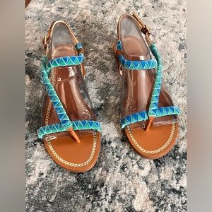 VINCE CAMUTO * Blue/Green Velvet Sandals w/Brown Sole & Gold Clasp * Size 7.5